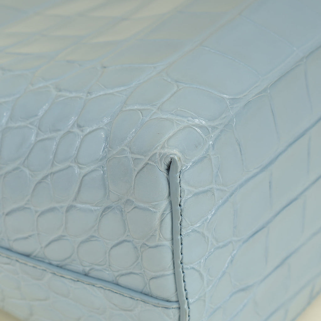 Loro Piana Blue Celadon Extra Pocket L27 Soft Shiny Alligator Bag