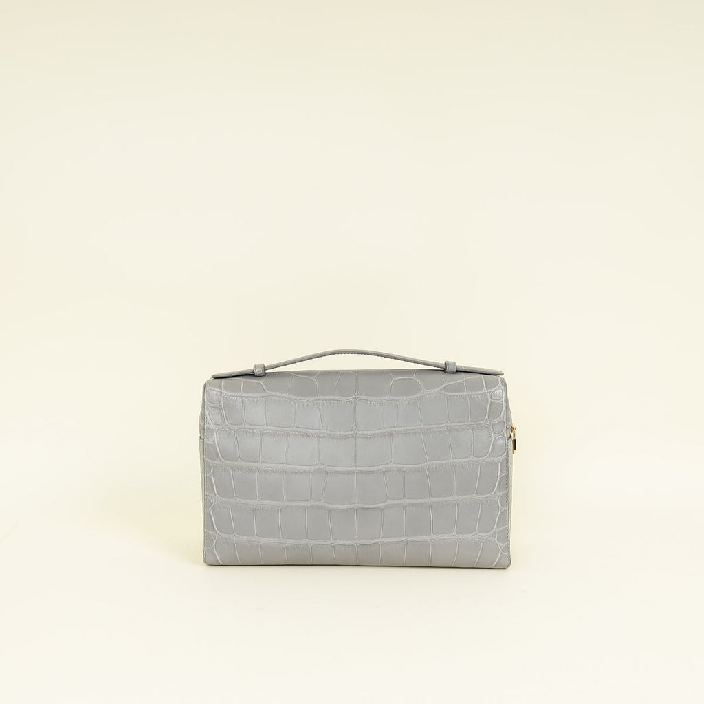 Loro Piana Eucalyptus Gray Extra Pocket L27 Soft Matte Alligator Bag
