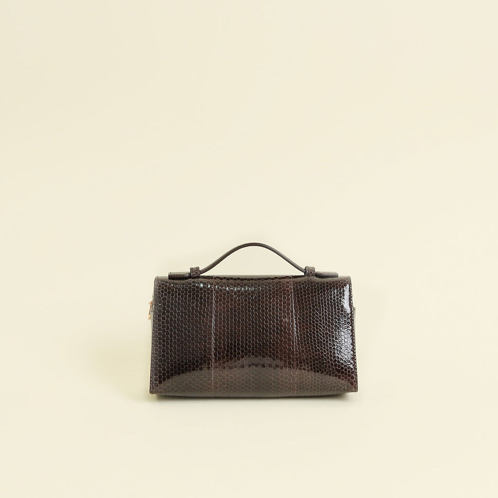 Loro Piana Dark Chocolate Licorice Extra Pouch L19 Python Bag
