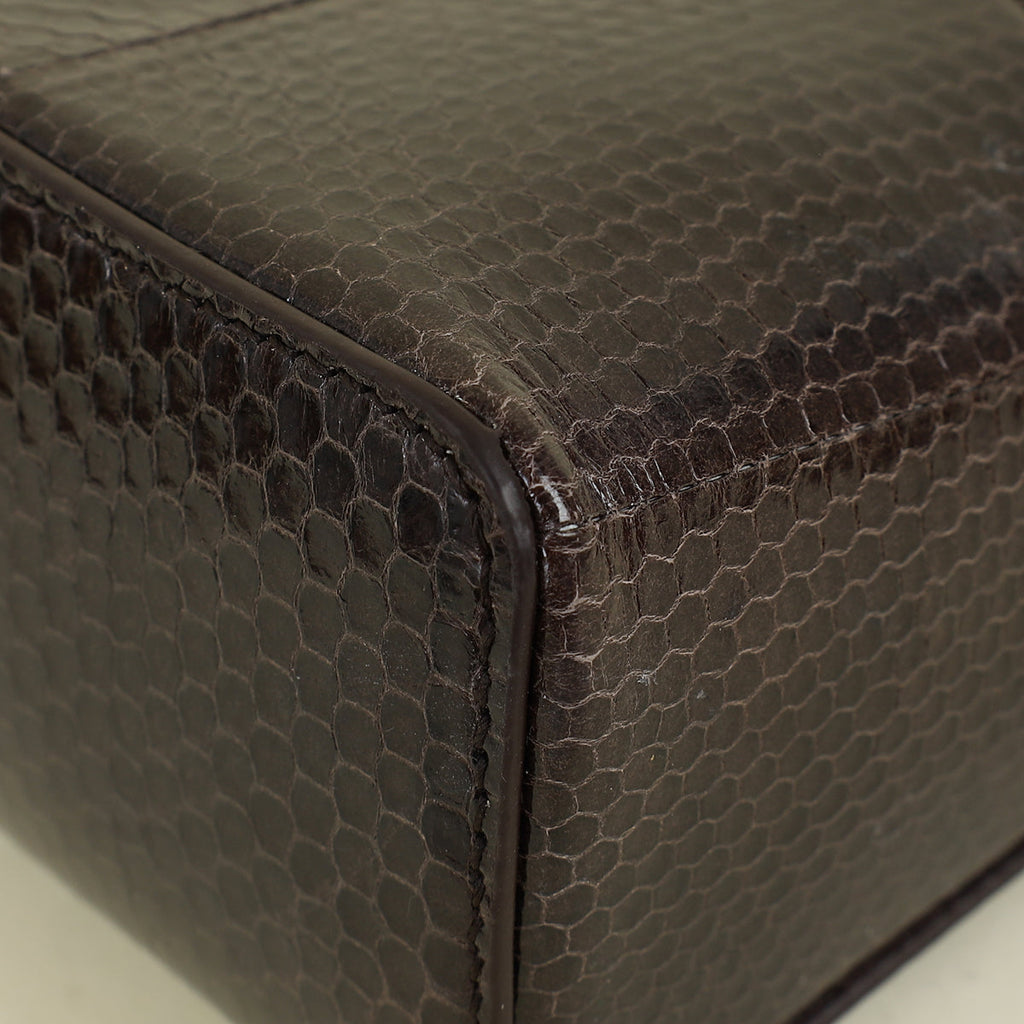 Loro Piana Dark Chocolate Licorice Extra Pouch L19 Python Bag