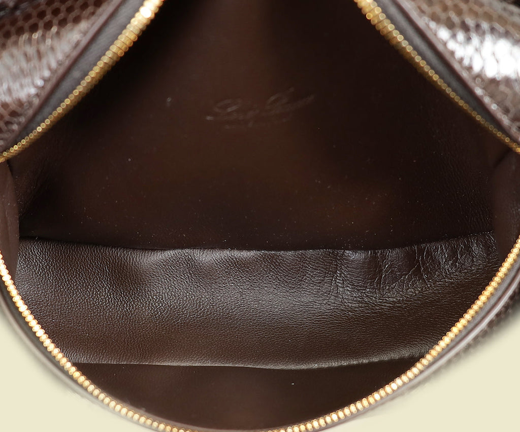 Loro Piana Dark Chocolate Licorice Extra Pouch L19 Python Bag