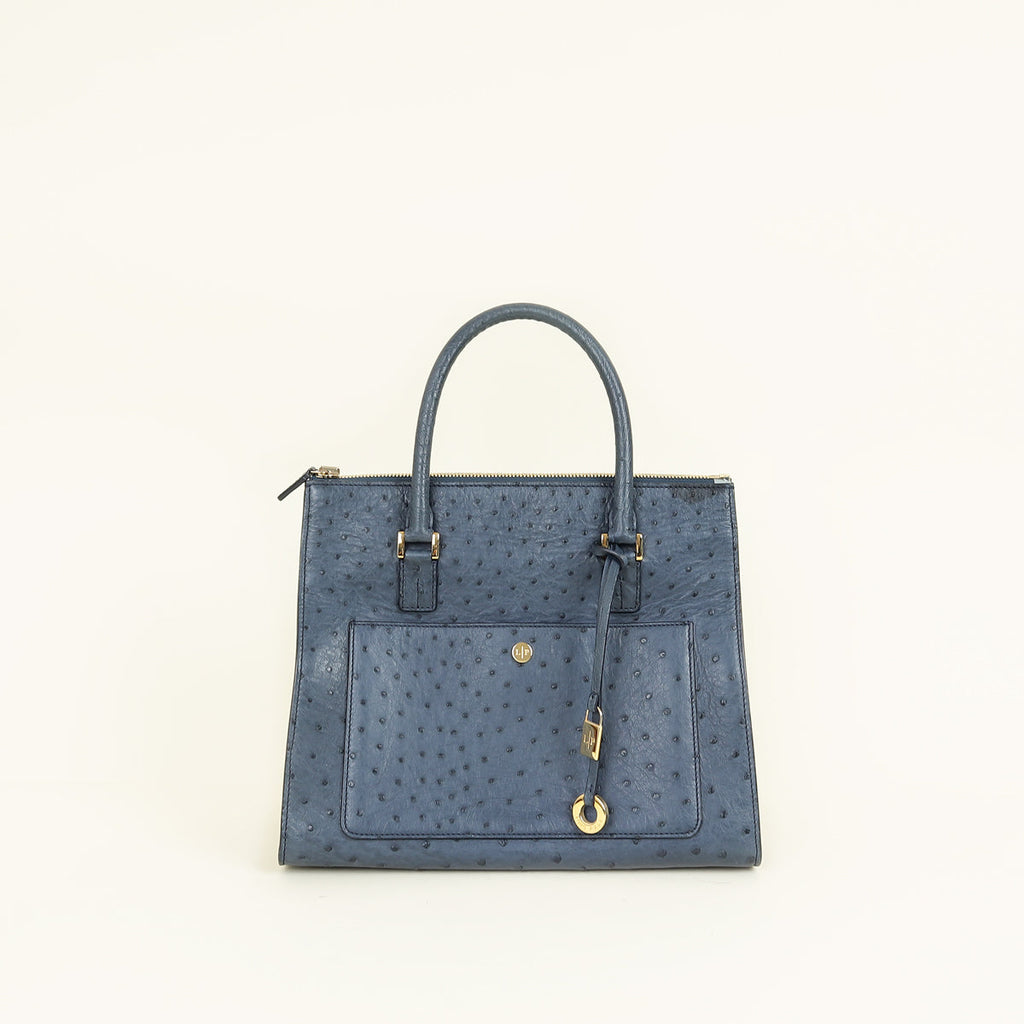 Loro Piana Navy Blue Ostrich Handle Bag