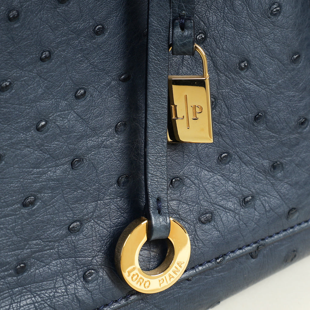 Loro Piana Navy Blue Ostrich Handle Bag