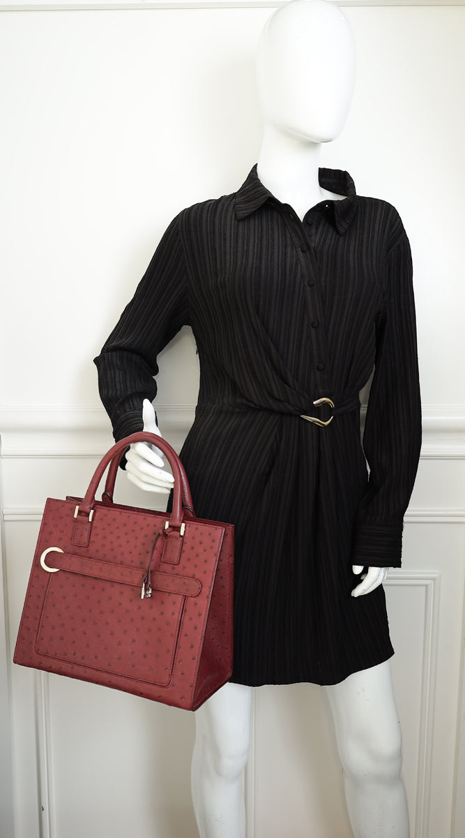 Loro Piana Burgundy Ostrich Handle Bag