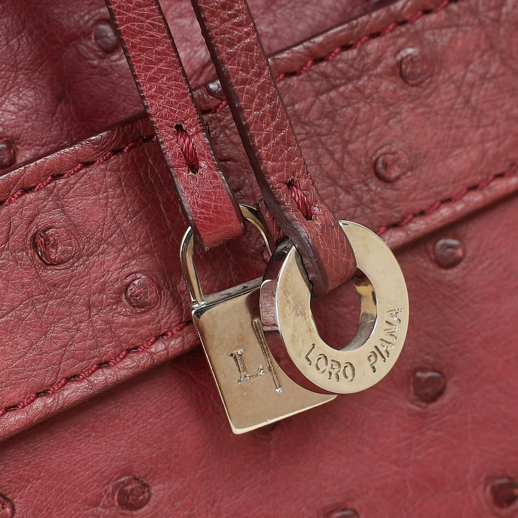 Loro Piana Burgundy Ostrich Handle Bag