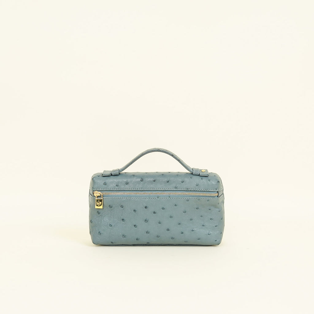 Loro Piana Blue Grey Ostrich Extra Pouch L19 Bag