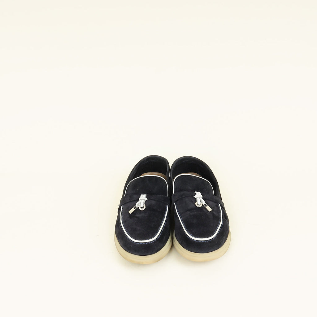 Loro Piana Argo Blue Melange Summer Charms Walk Loafers 37