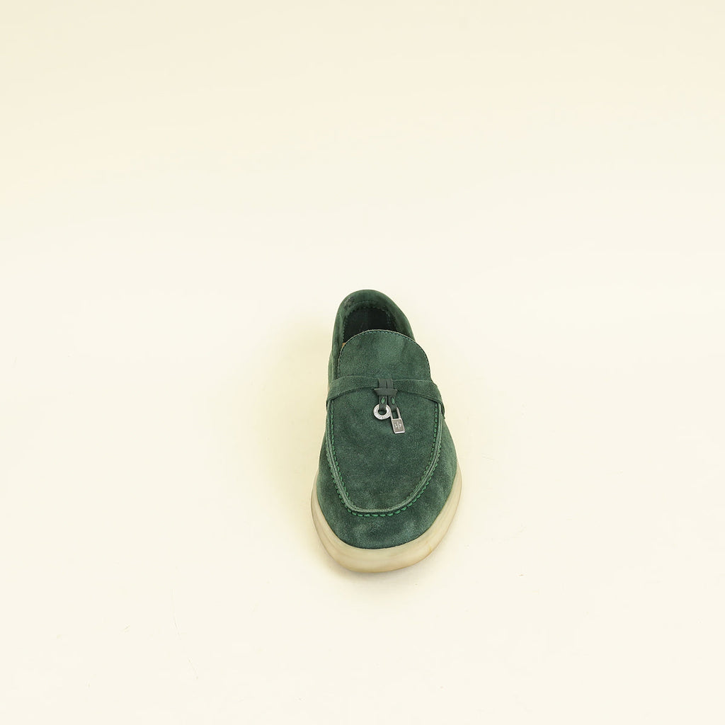 Loro Piana Glass Green Summer Walk Charms Loafers 38.5
