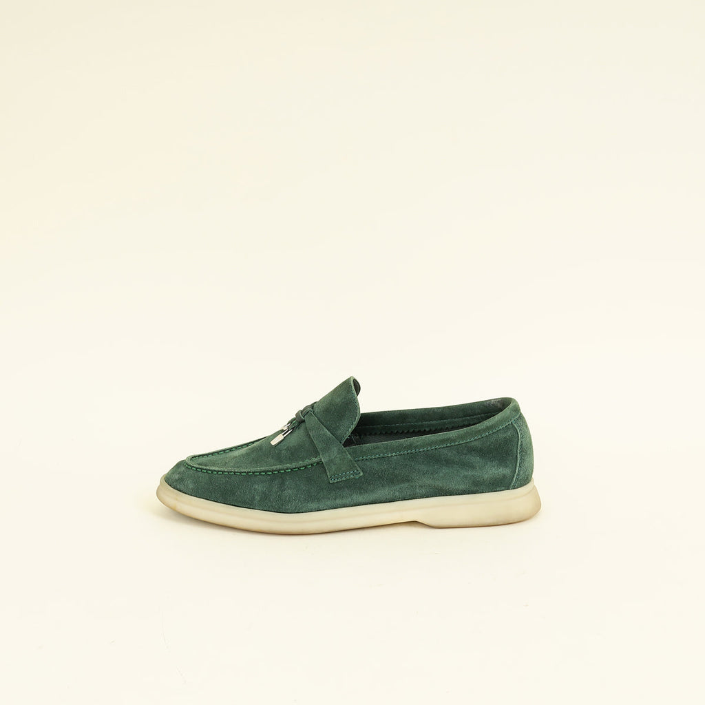 Loro Piana Glass Green Summer Walk Charms Loafers 38.5
