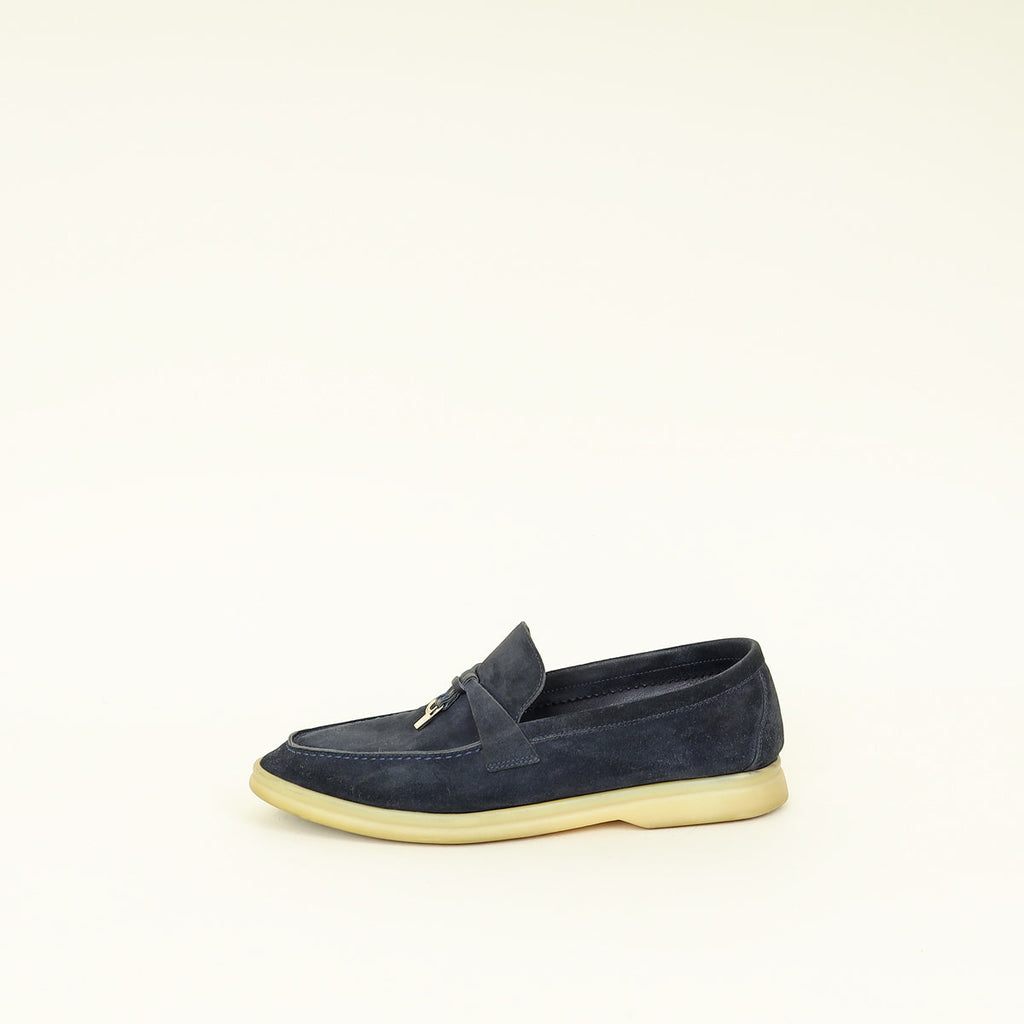 Loro Piana Argo Blue Melange Summer Charms Walk Loafers 38.5