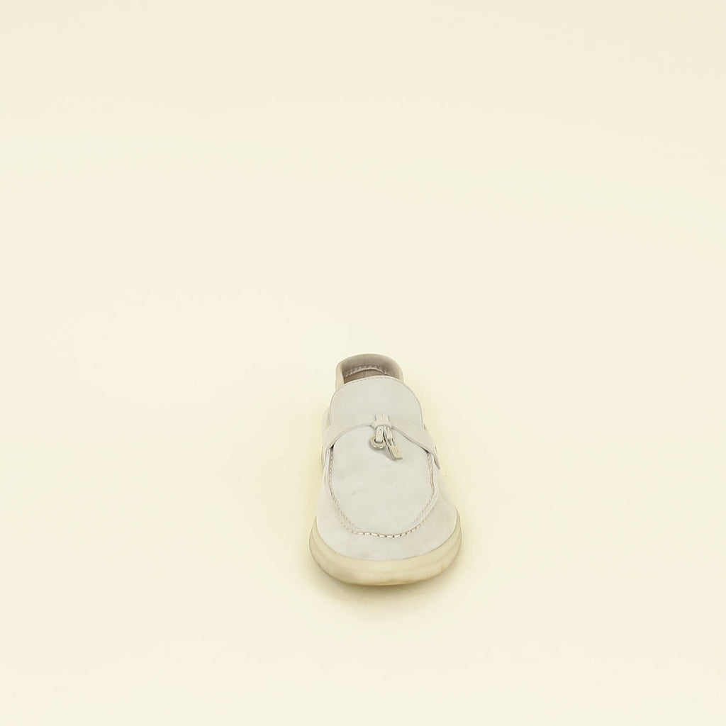 Loro Piana Pearl Gray Summer Charms Walk Loafers 39