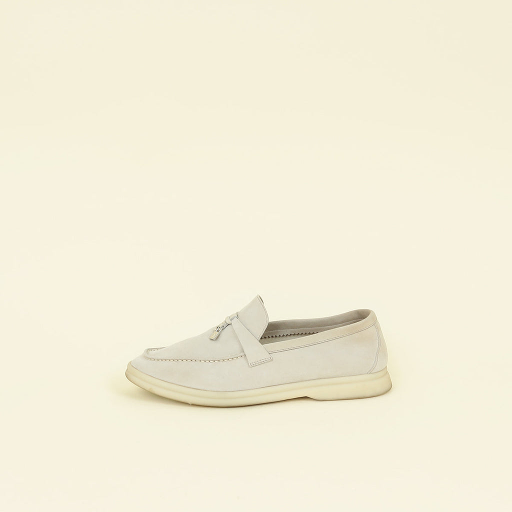 Loro Piana Pearl Gray Summer Charms Walk Loafers 39