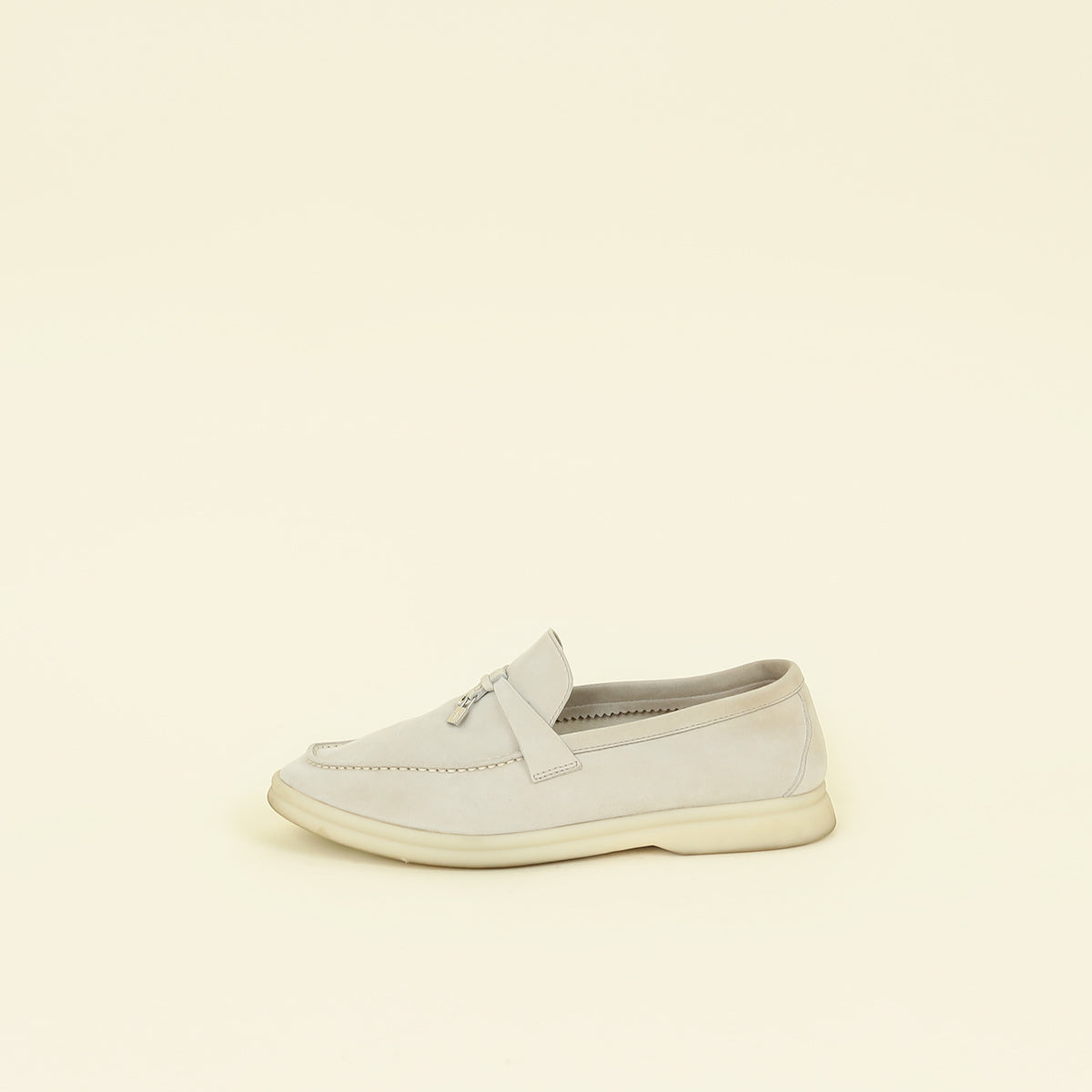 Loro Piana Pearl Gray Summer Charms Walk Loafers 39