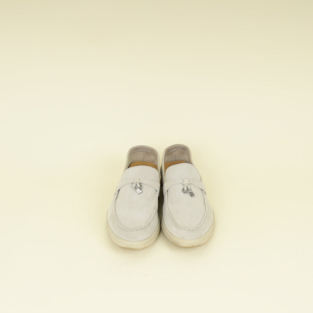Loro Piana Pearl Gray Summer Charms Walk Loafers 39