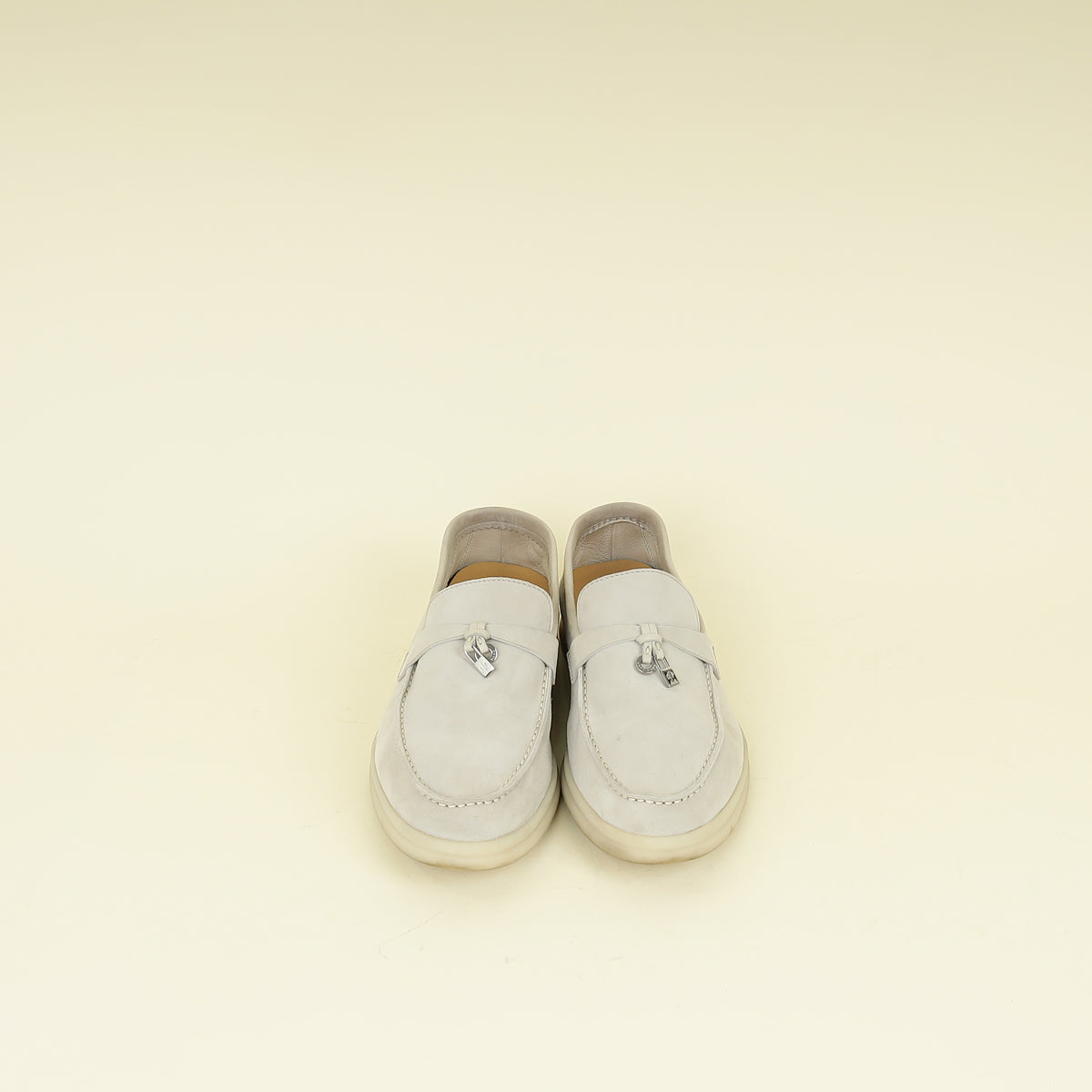 Loro Piana Pearl Gray Summer Charms Walk Loafers 39