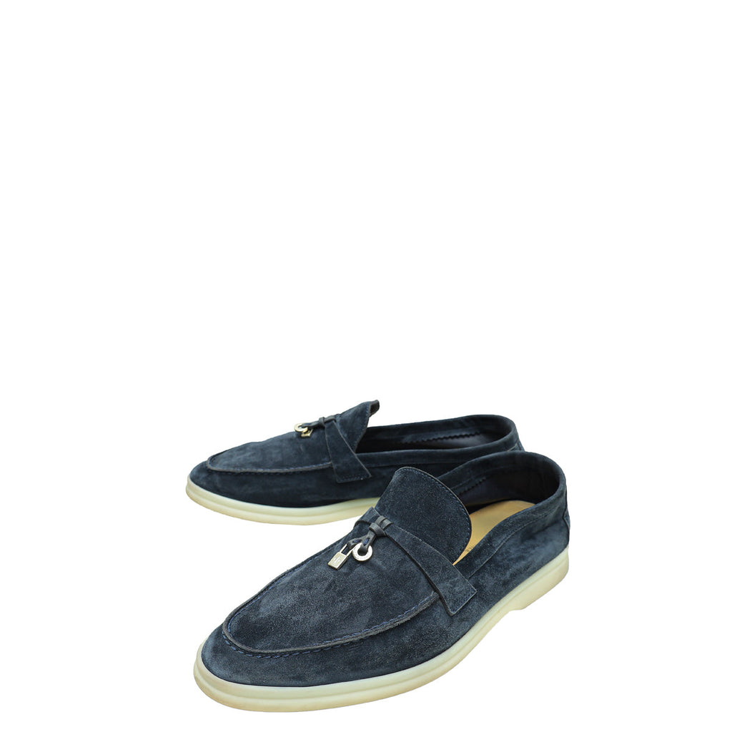 Loro Piana Navy Summer Charms Walk Loafers 40