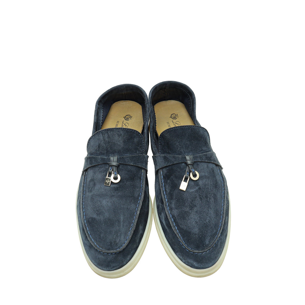 Loro Piana Navy Summer Charms Walk Loafers 40