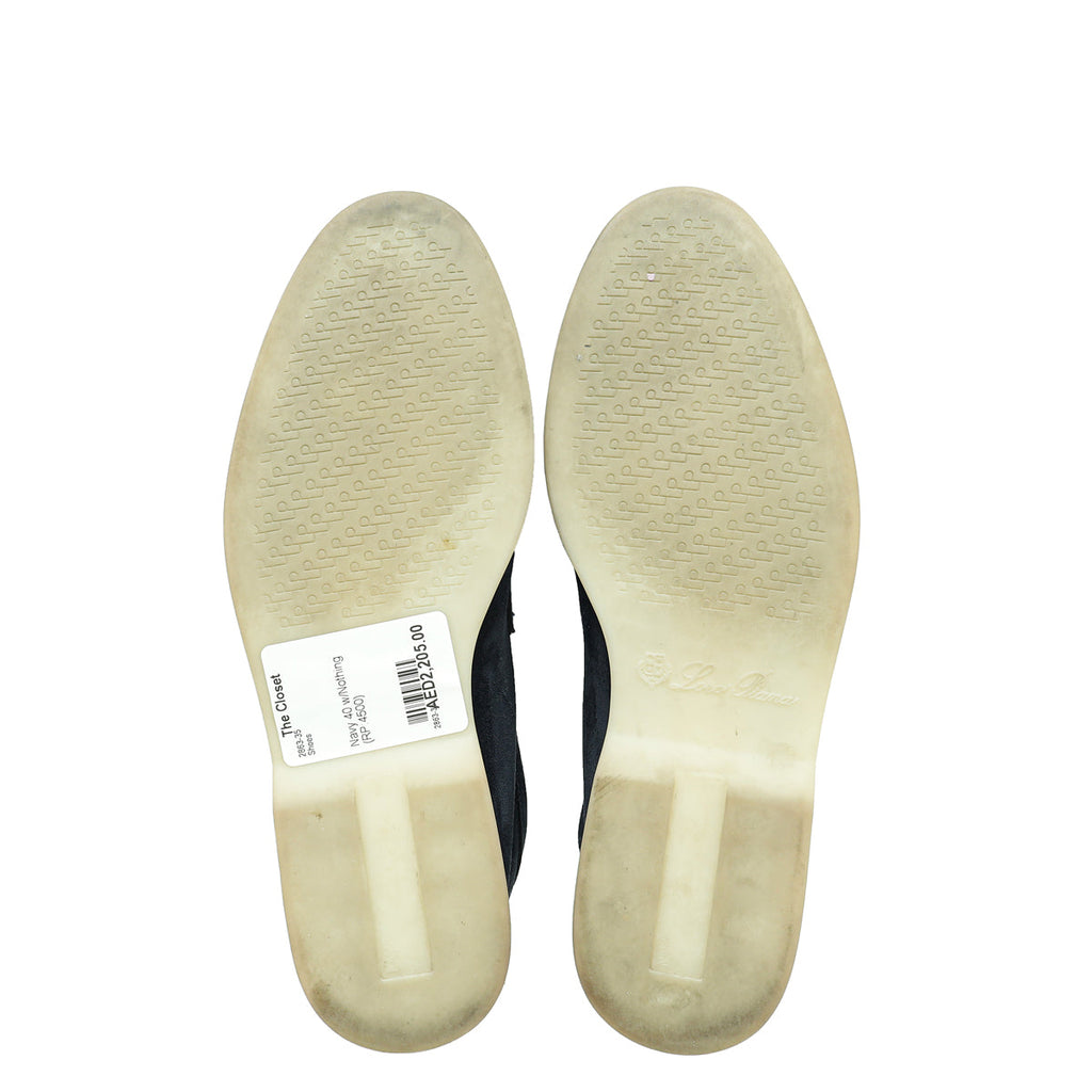 Loro Piana Navy Summer Charms Walk Loafers 40