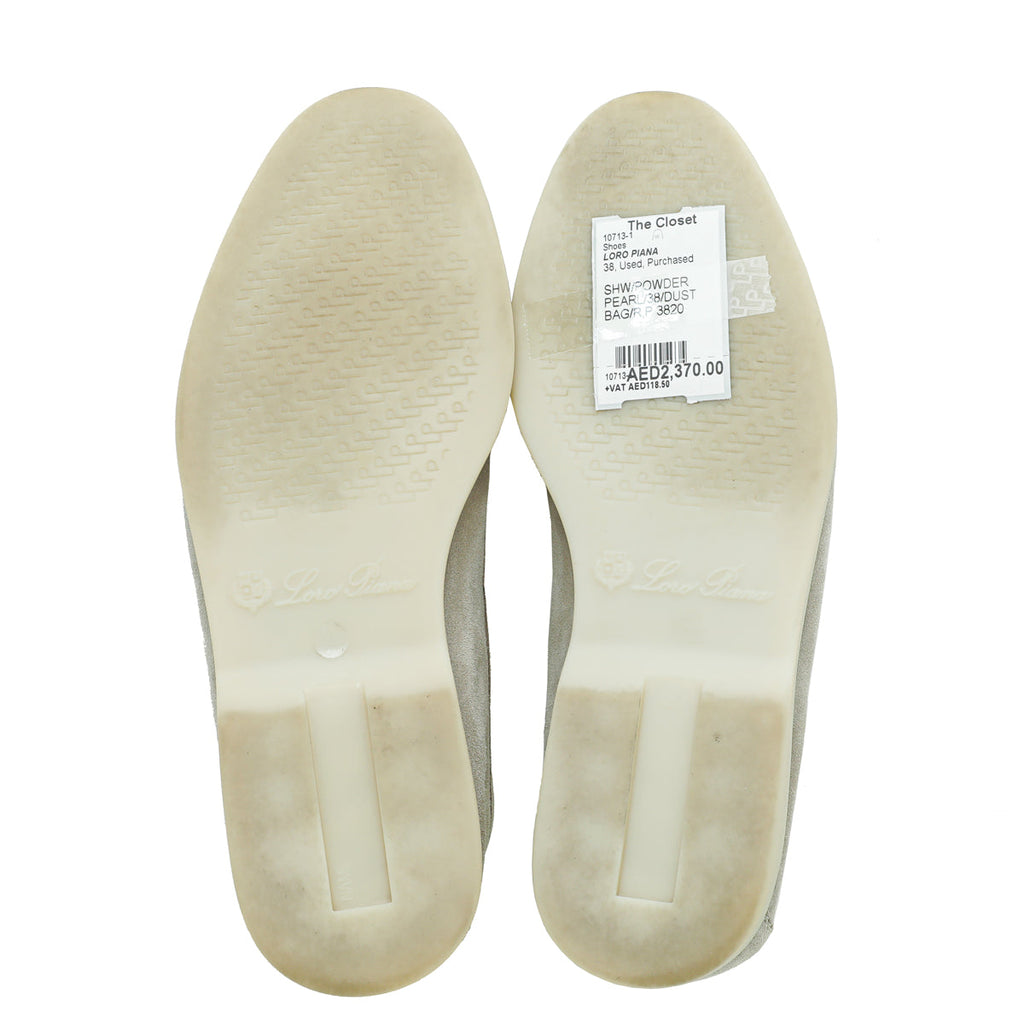 Loro Piana Powder Pearl Summer Charms Moccasin Loafer 38