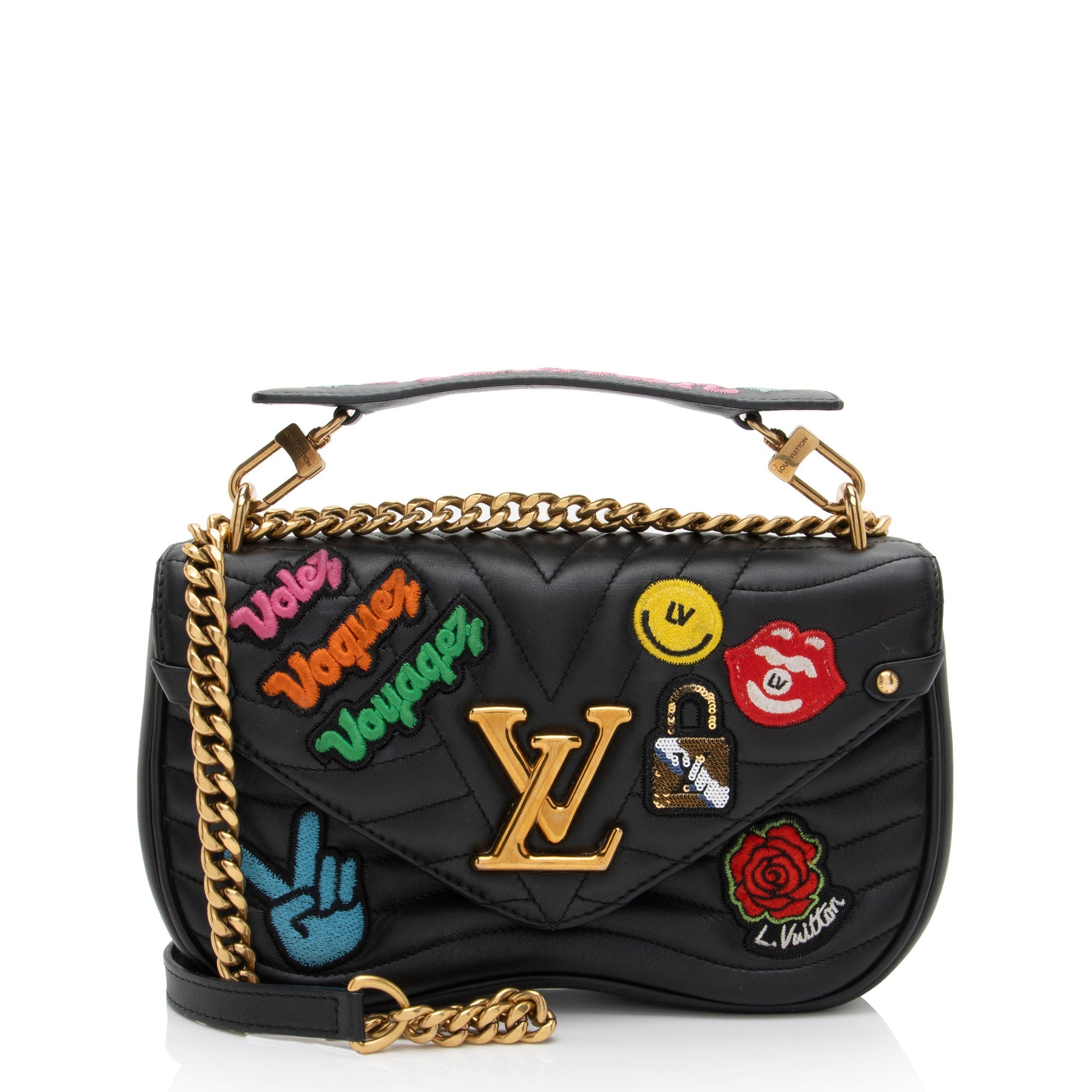 Louis Vuitton Limited Edition Calfskin Patches New Wave Chain MM Shoulder Bag (SHF-rK1e8I)