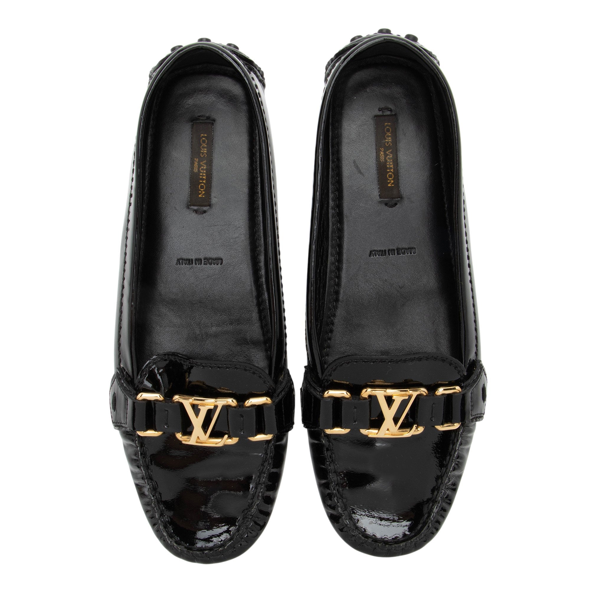 Louis Vuitton Patent Leather LV Silverstone Driving Moccasins - Size 7.5 / 37.5