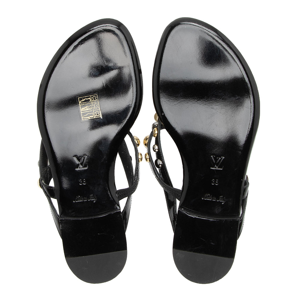Louis Vuitton Patent Leather Studded Slide Sandals - Size 8 / 38 (SHF-23338)