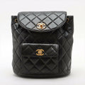 Chanel Vintage Black Lambskin Diamond-Quilted Flap Backpack