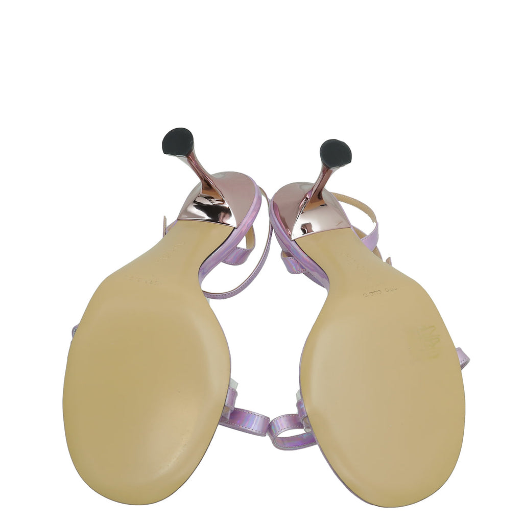Mach & Mach Light Purple French Bow Iridescent Ankle Strap Sandal 40.5