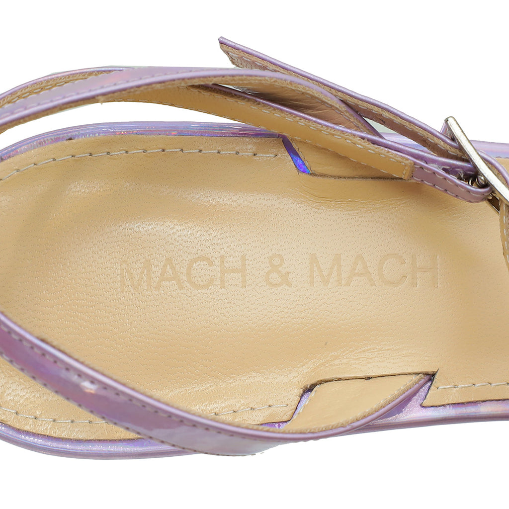 Mach & Mach Light Purple French Bow Iridescent Ankle Strap Sandal 40.5