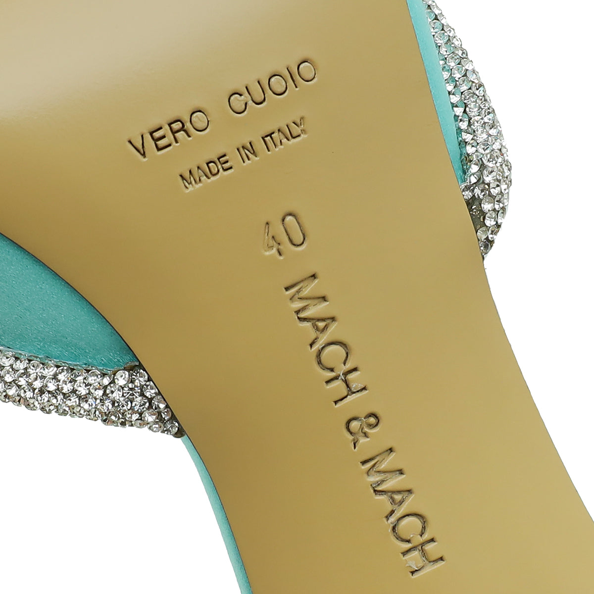 Mach & Mach Mint Green Satin Double Bow Crystal Mules 40