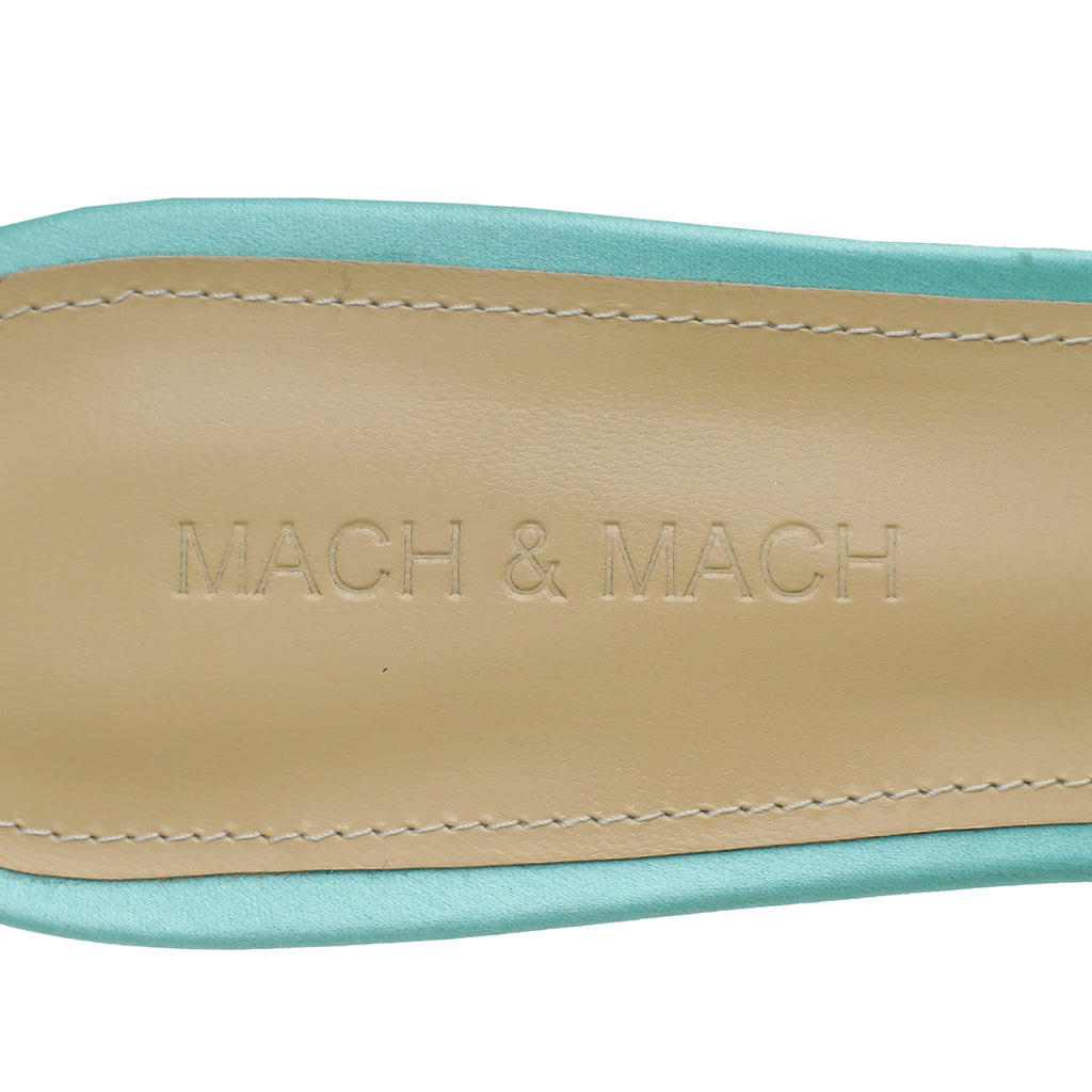 Mach & Mach Mint Green Satin Double Bow Crystal Mules 40