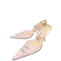Mach & Mach Pink Satin and Lace Crystal Bow Embellished Ankle Strap Pumps 41