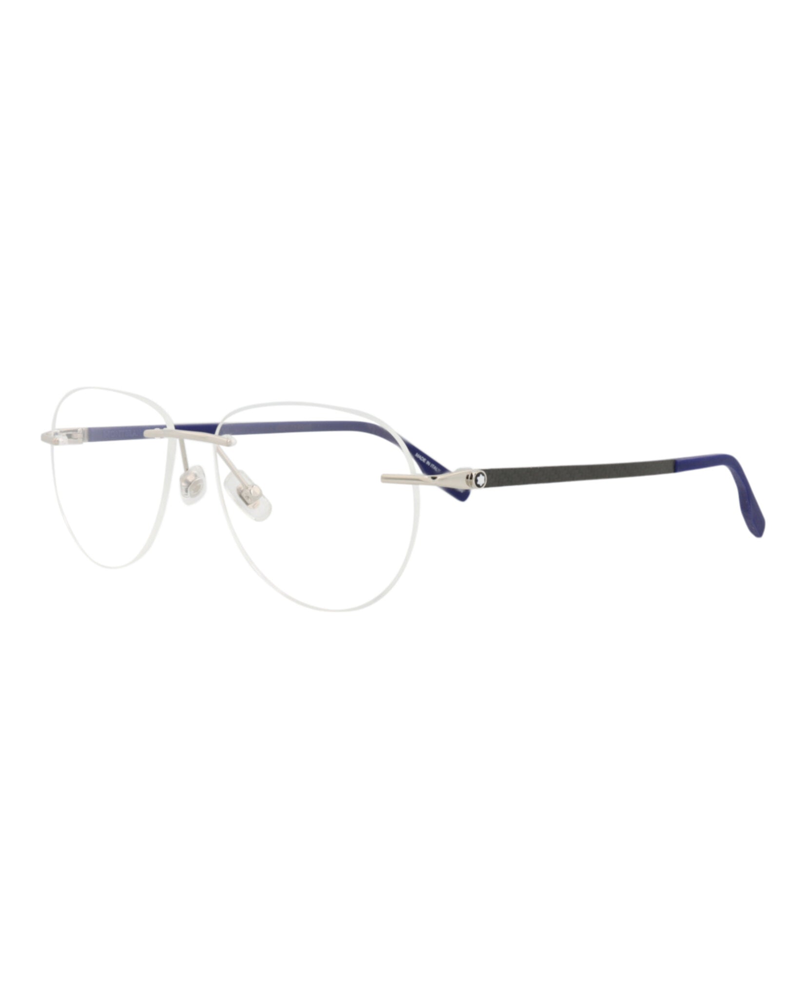 Montblanc Mens Round/Oval Silver Blue Transparent Fashion Designer Eyewear