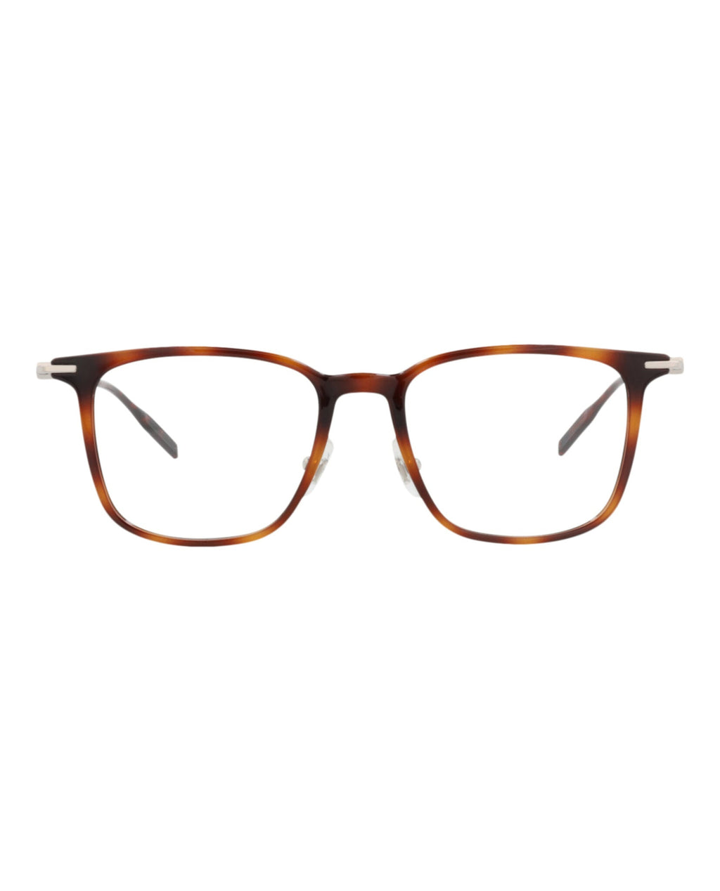 Montblanc Mens Square/Rectangle Havana Silver Transparent Fashion Designer Eyewear