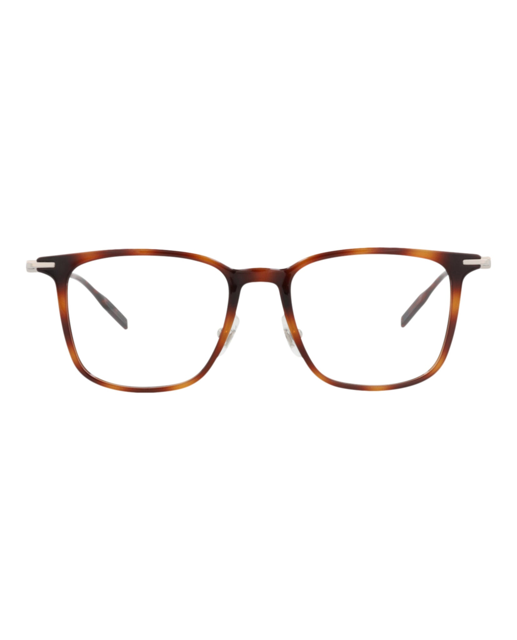 Montblanc Mens Square/Rectangle Havana Silver Transparent Fashion Designer Eyewear