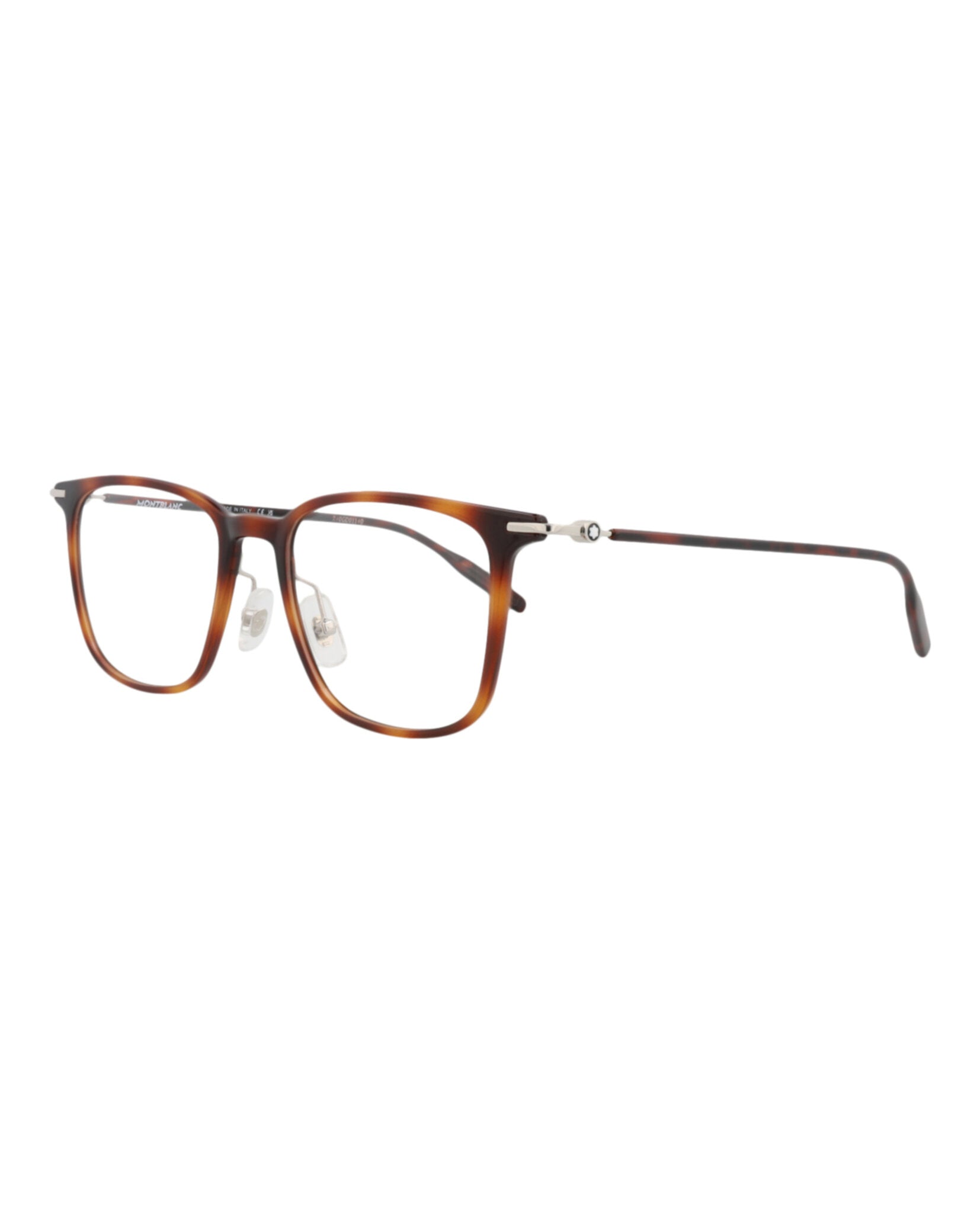 Montblanc Mens Square/Rectangle Havana Silver Transparent Fashion Designer Eyewear