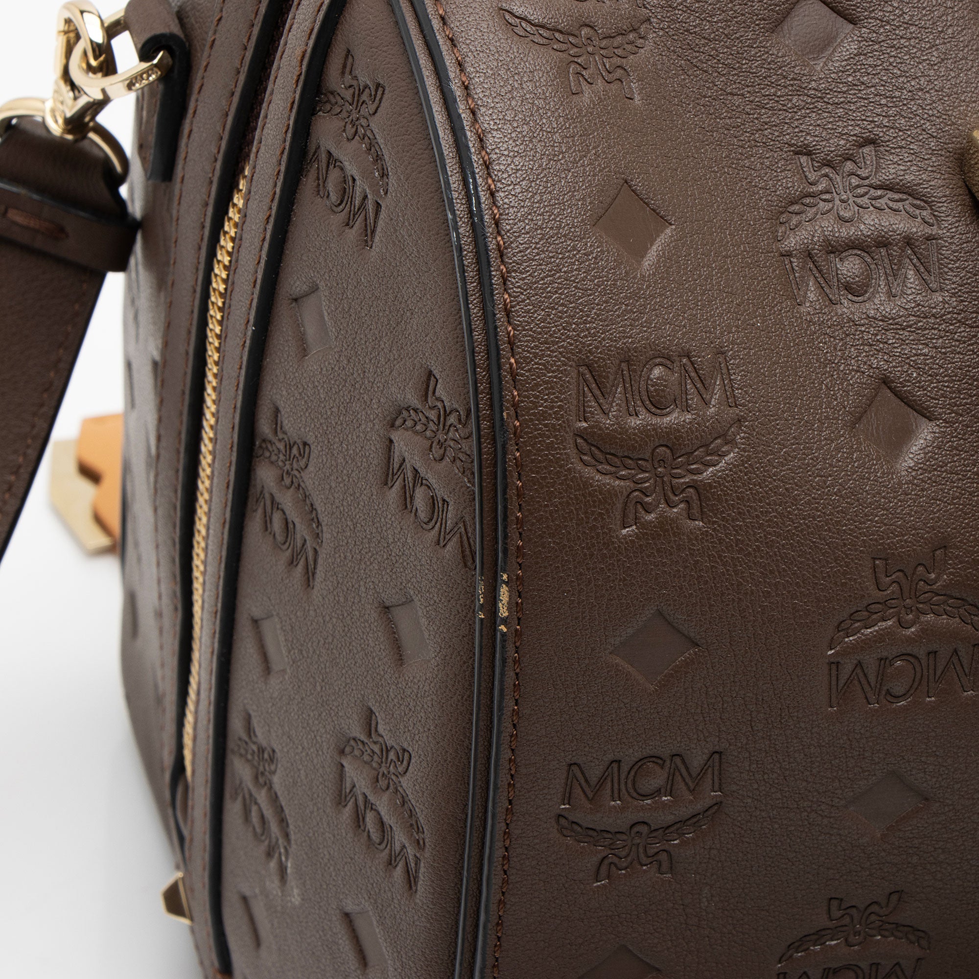MCM Calfskin Ottomar Monogram Essential Boston Bag