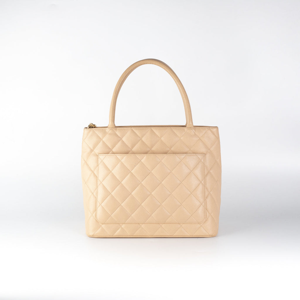 Chanel Quilted Caviar Madelion Tote Beige