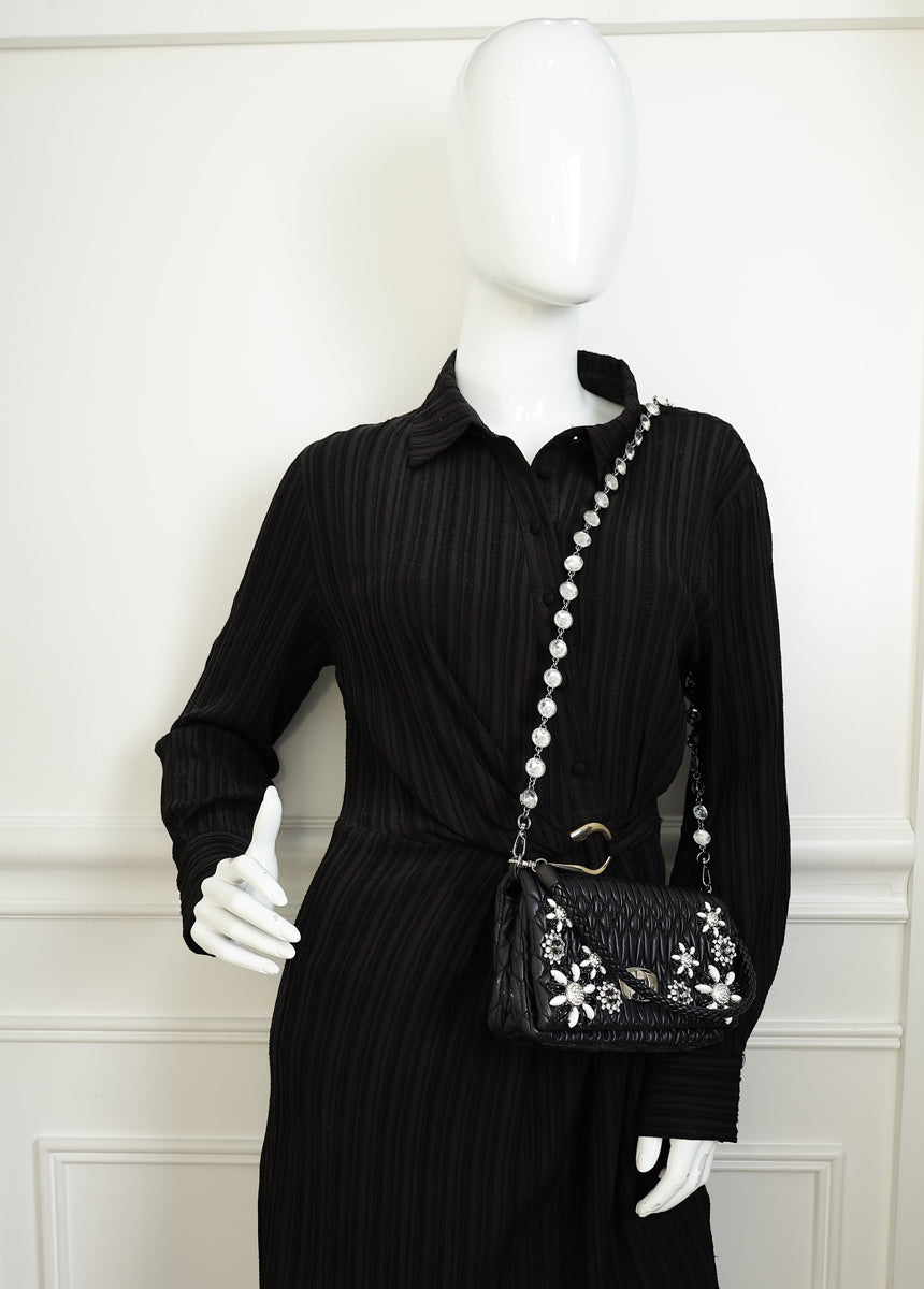 Miu Miu Black Matelasse Crystal Flap Bag