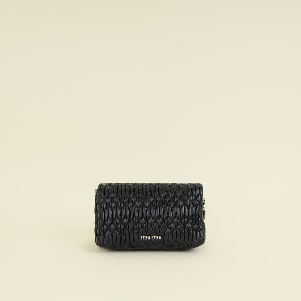 Miu Miu Black Matelasse Crystal Flap Bag