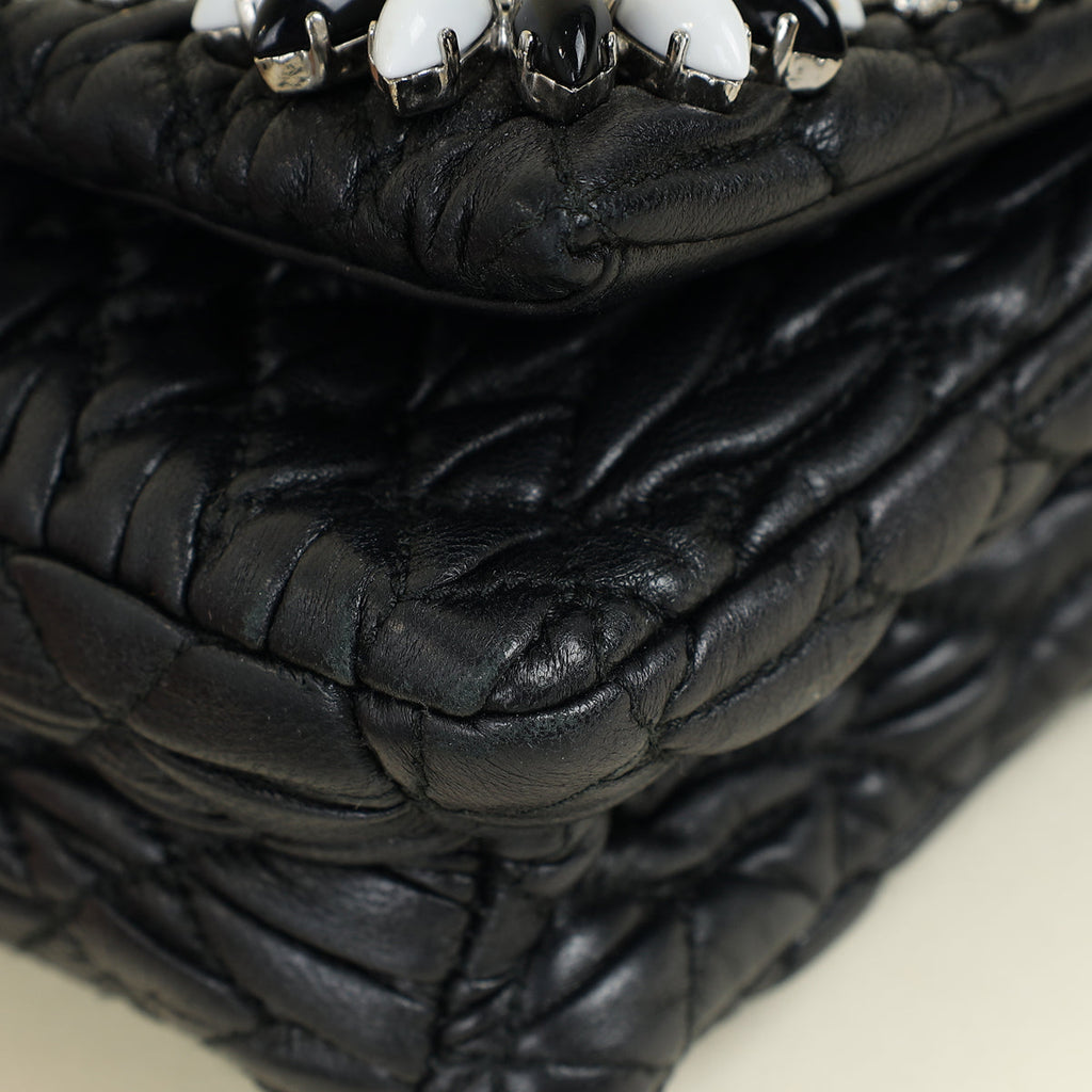 Miu Miu Black Matelasse Crystal Flap Bag