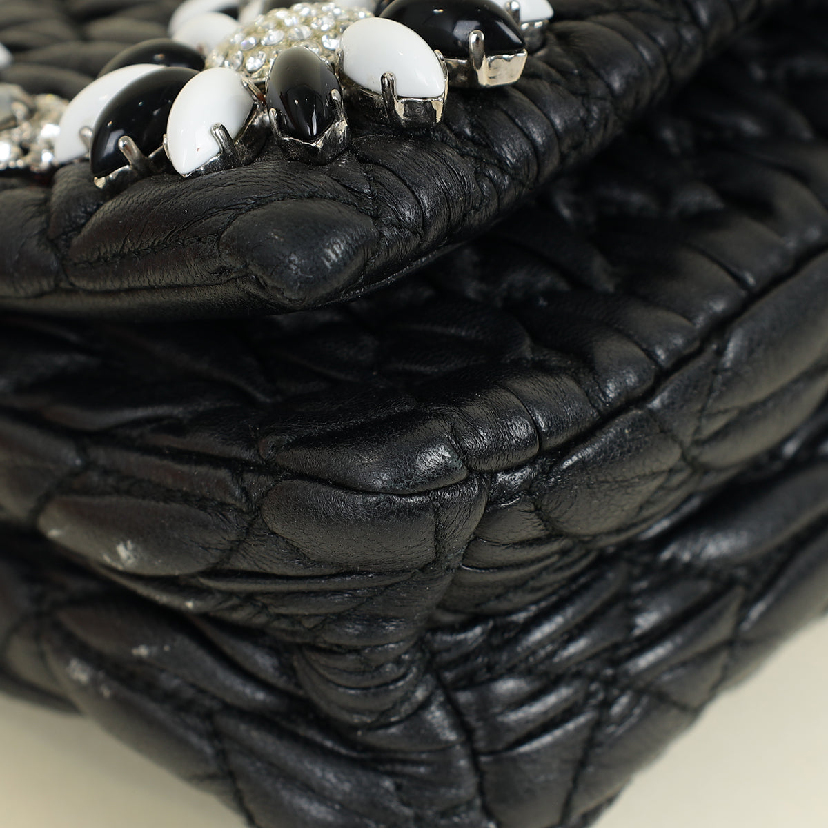 Miu Miu Black Matelasse Crystal Flap Bag