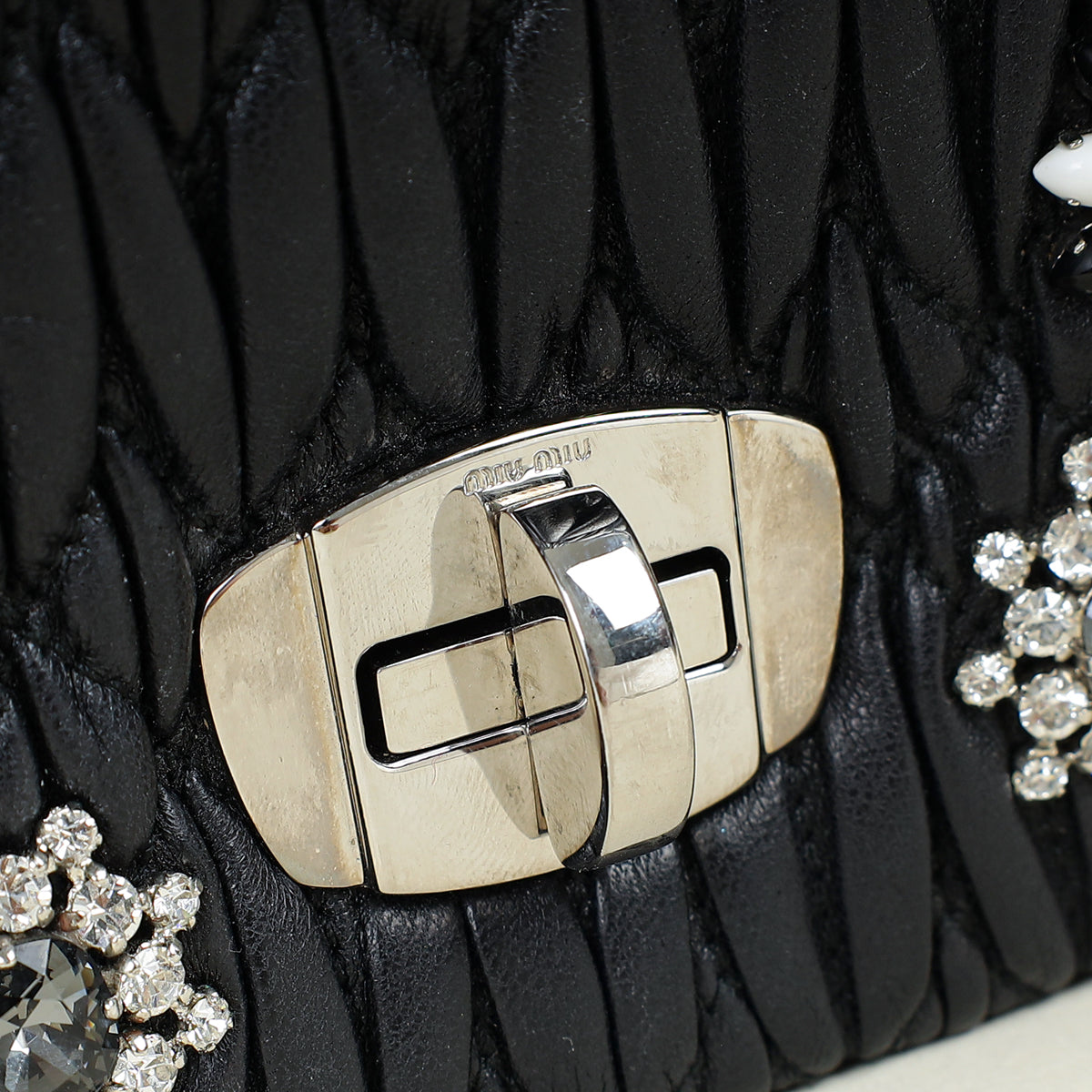 Miu Miu Black Matelasse Crystal Flap Bag