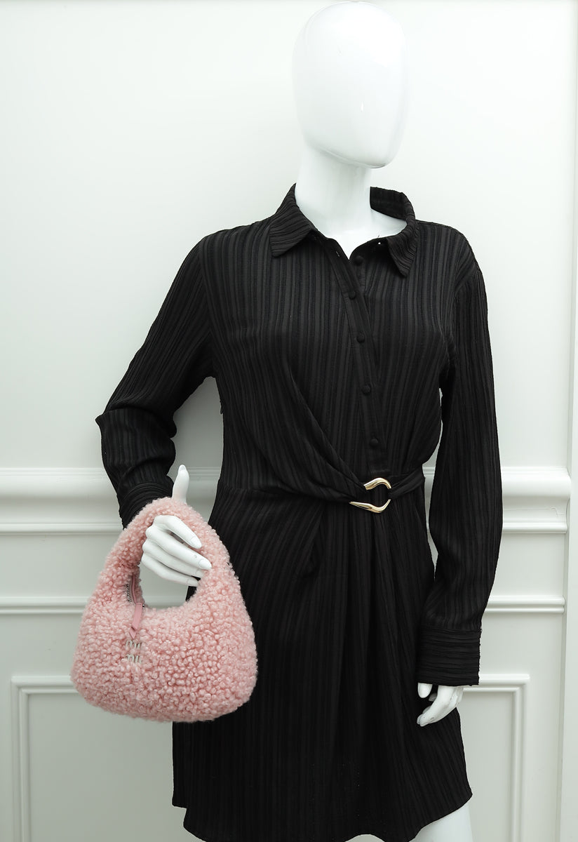 Miu Miu Rosa Shearling Mini Wander Handle Bag