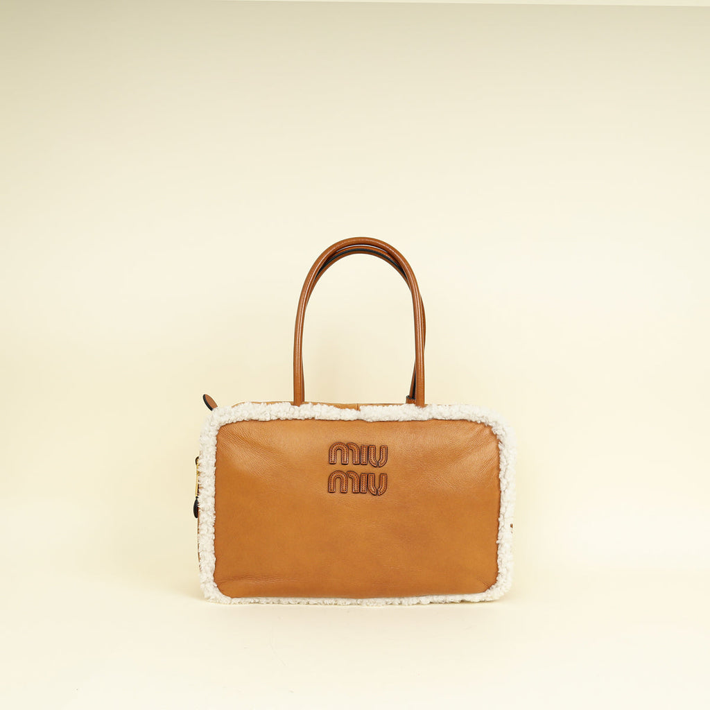 Miu Miu Bicolor Beau Shearling Top-Handle Bag