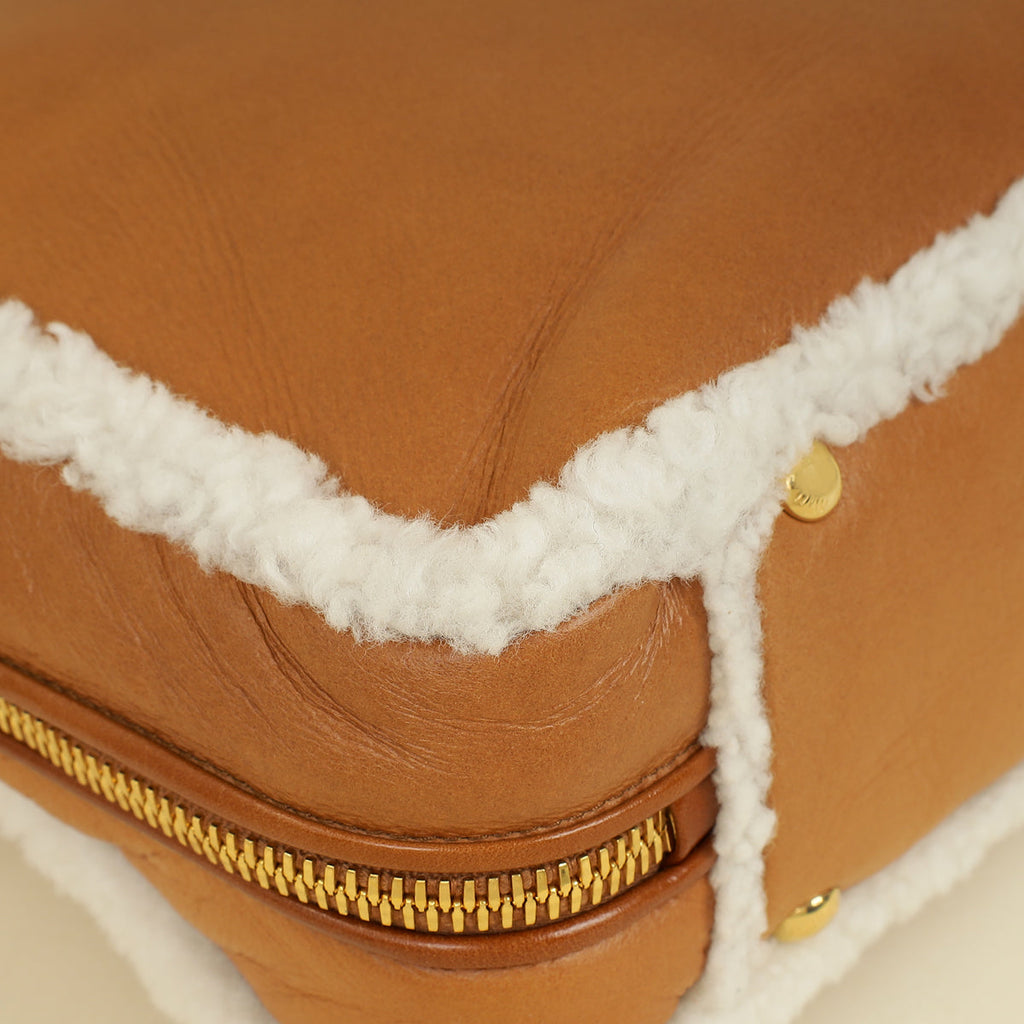 Miu Miu Bicolor Beau Shearling Top-Handle Bag