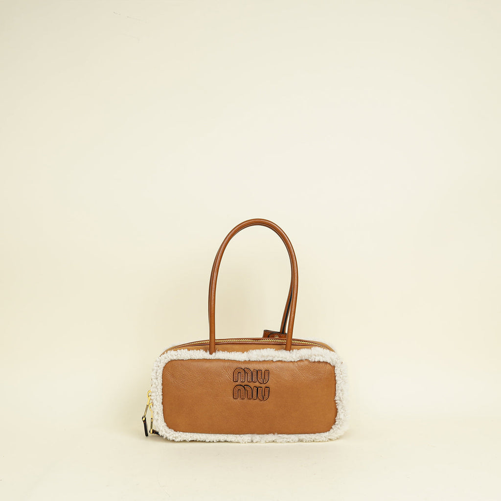 Miu Miu Bicolor Beau Shearling Top-Handle Bag