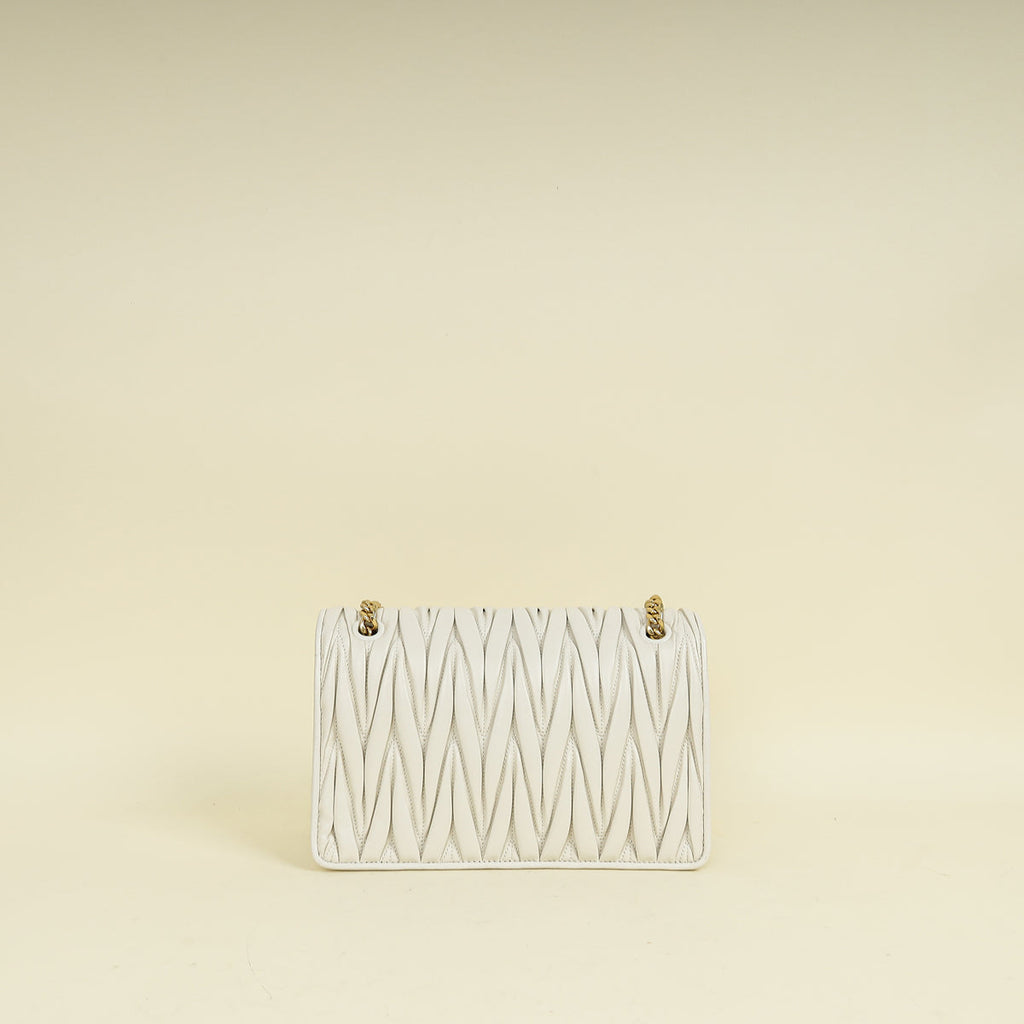Miu Miu White Matelasse Chain Flap Bag