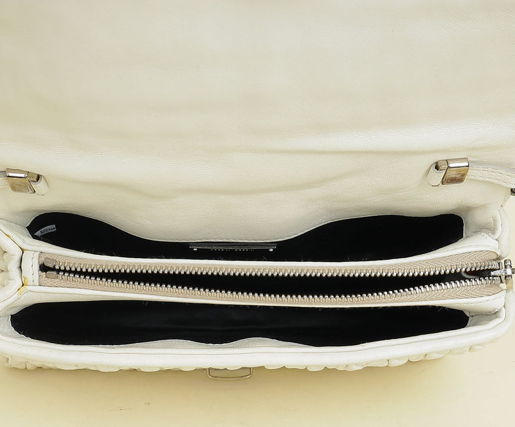 Miu Miu White Nappa Matelasse Crystal Shoulder Bag