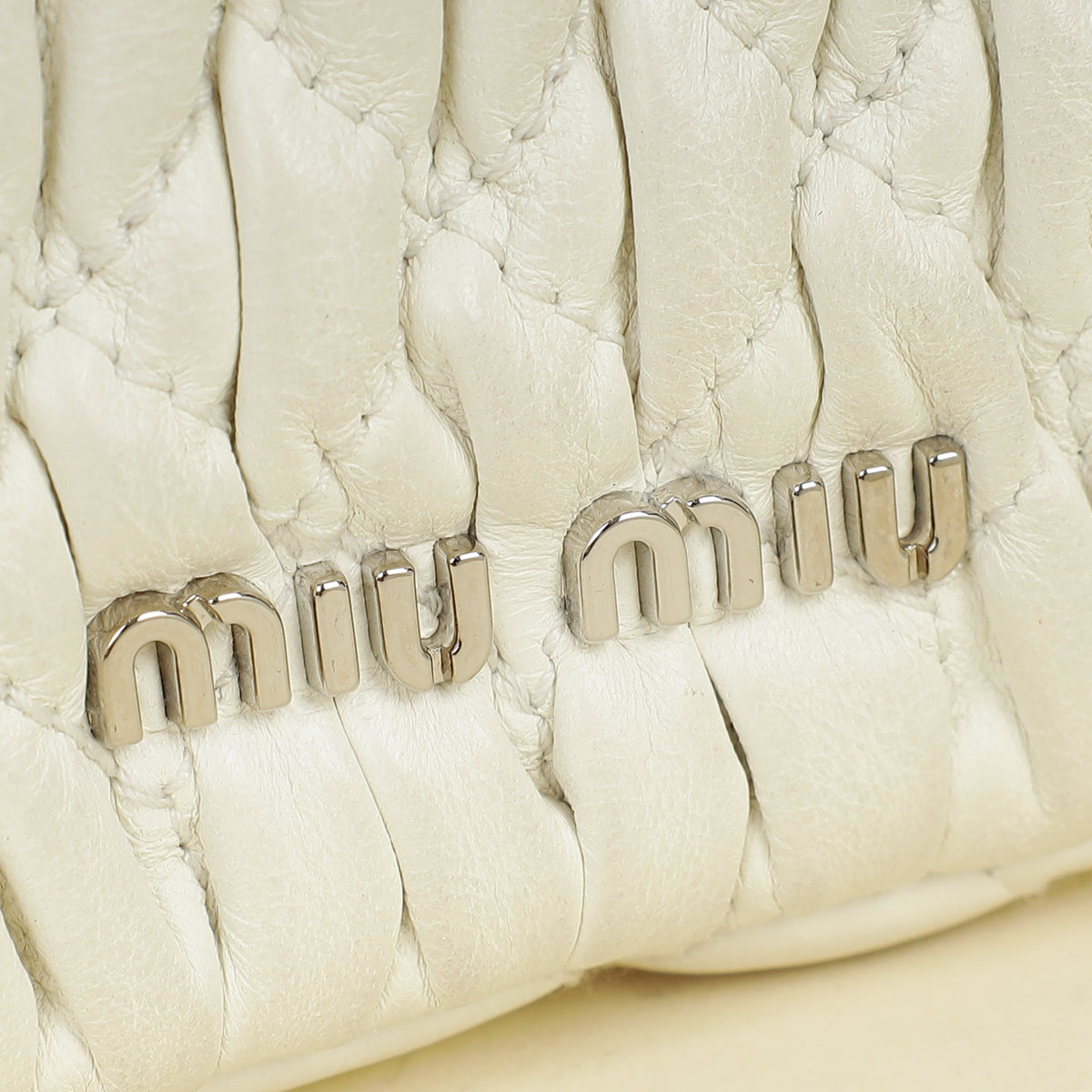 Miu Miu White Nappa Matelasse Crystal Shoulder Bag